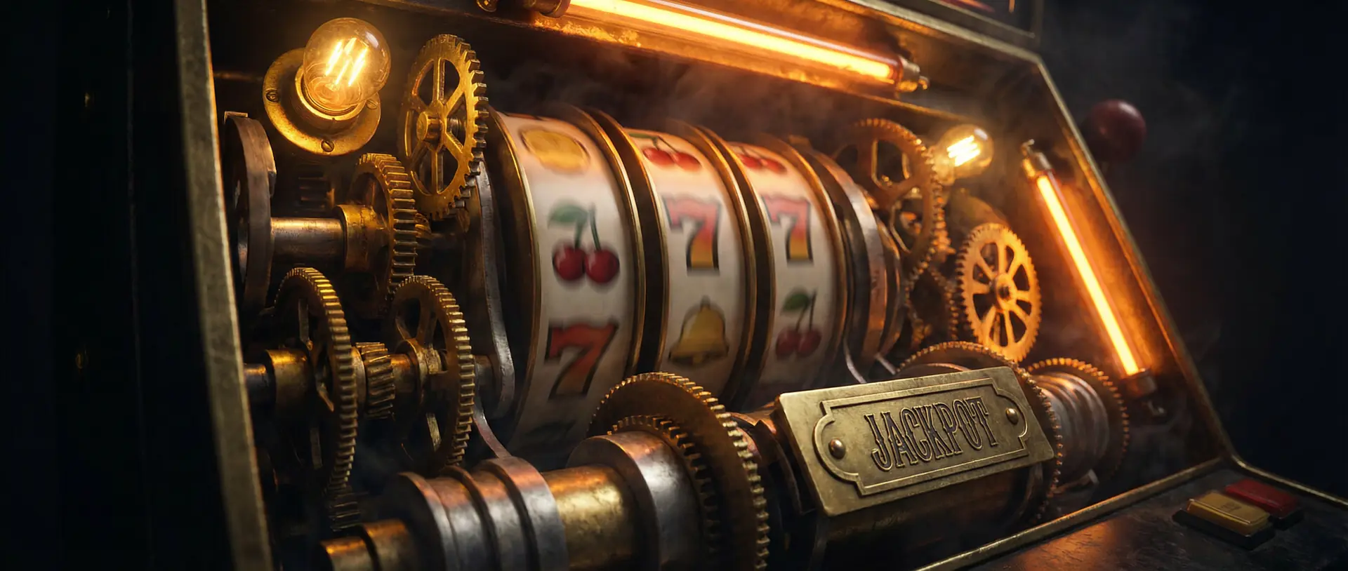 老虎机内部机械齿轮运转特写 老虎机游戏 世界
